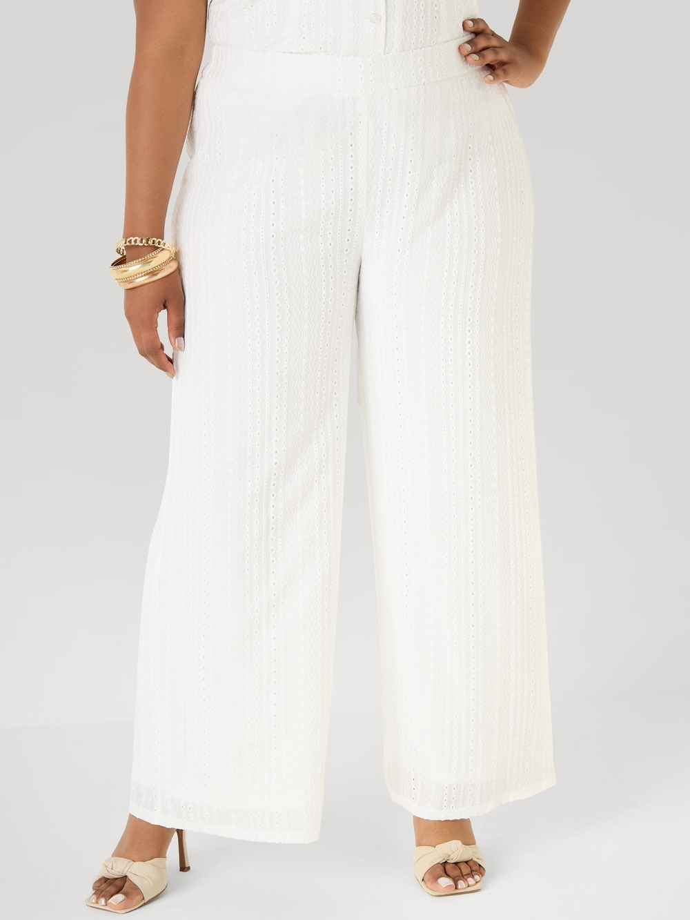Ashley Stewart White Eyelet Wide-Leg Palazzo Pants